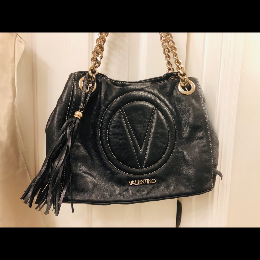 Valentino leather two handle Gold chain satchel